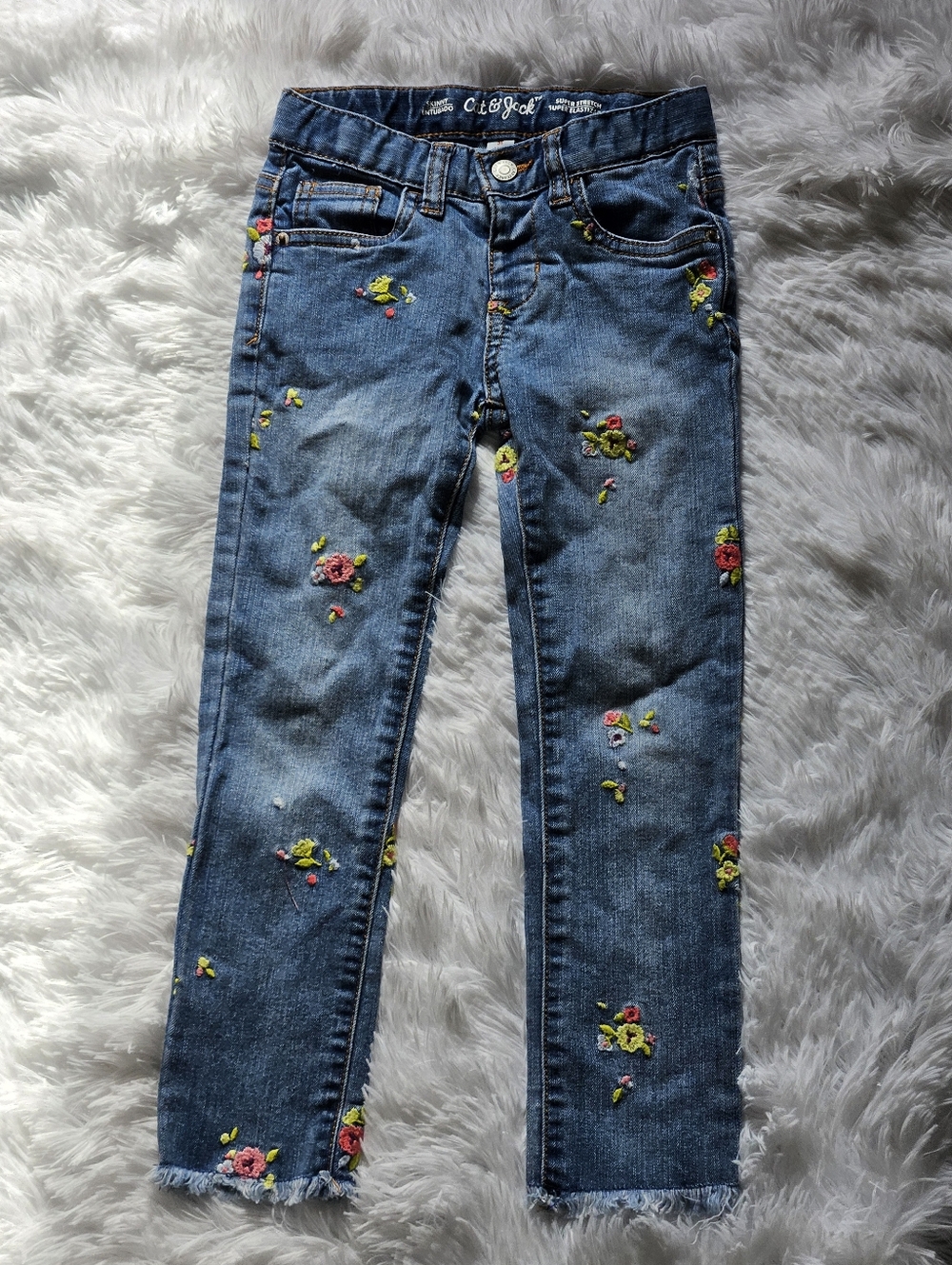 Cat & Jack Blue Skinny Jeans with Floral Embroidery 5t